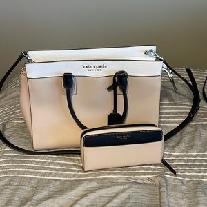 Kate Spade Staci Warm Beige Colorblock Large satchel with matching wallet